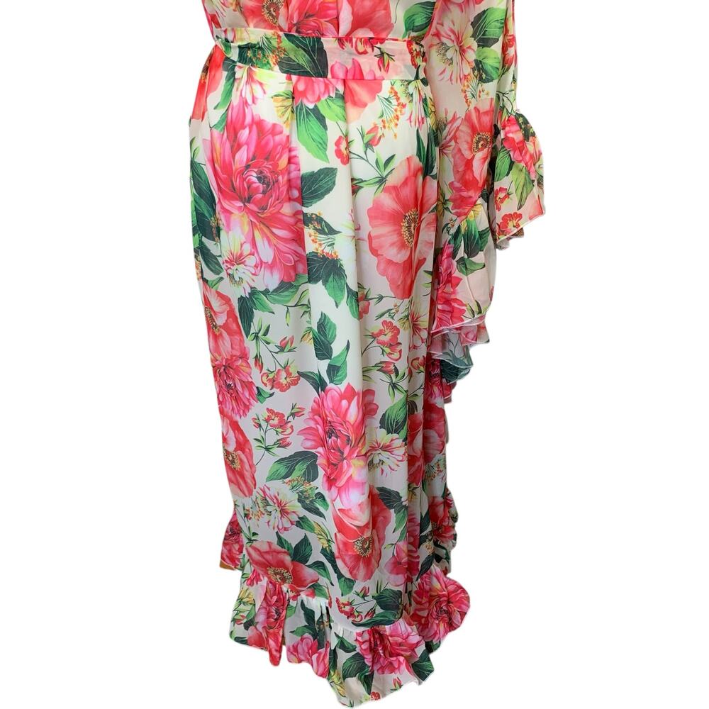 Dalia MacPhee Dress One Shoulder Ruffle Floral Maxi Pink Multi Belted Women's S - Picture 9 of 10